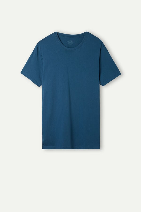 Intimssimi Short Sleeve Crew Neck T Shirt in Supima® Cotton Blue | UUSND25956