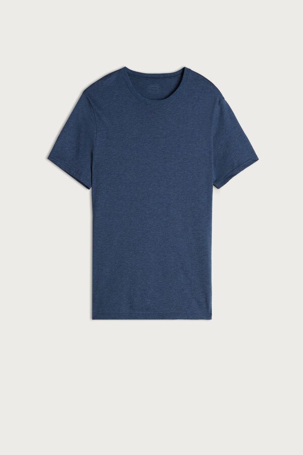 Intimssimi Short Sleeve Crew Neck T Shirt in Supima® Cotton Blue | UUSND99340