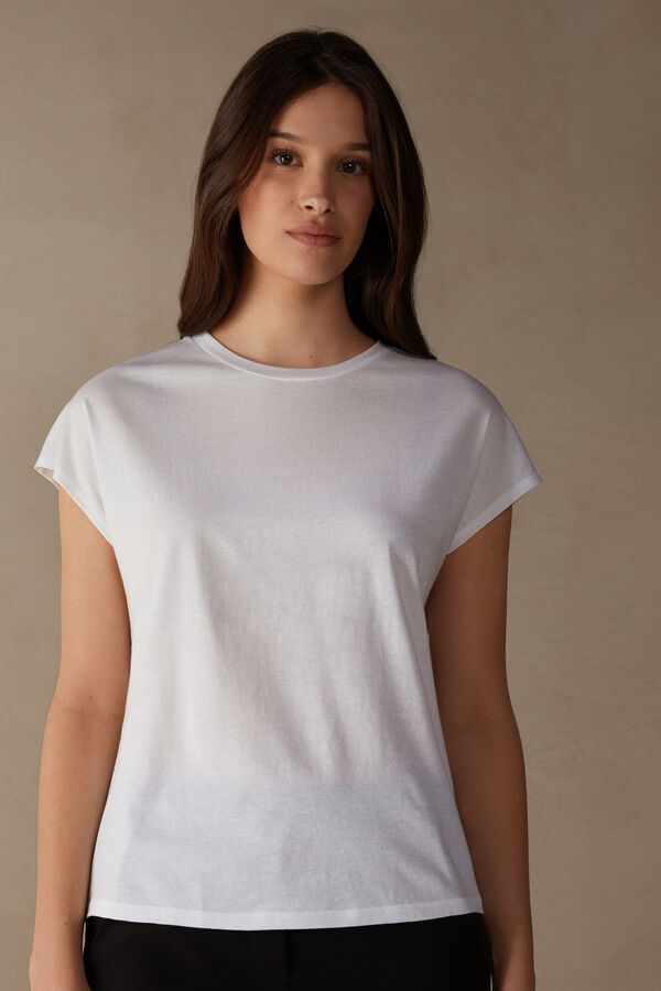 Intimssimi Short Sleeve Crew Neck Top in Supima® Ultrafresh cotton White | FUSUI18783