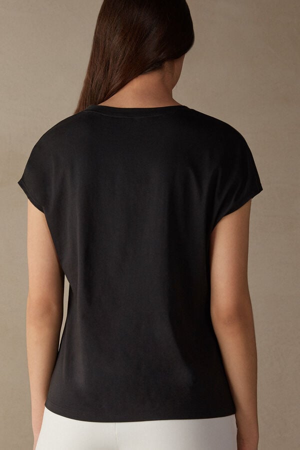 Intimssimi Short Sleeve Crew Neck Top in Supima® Ultrafresh cotton Black | XUSBH65111