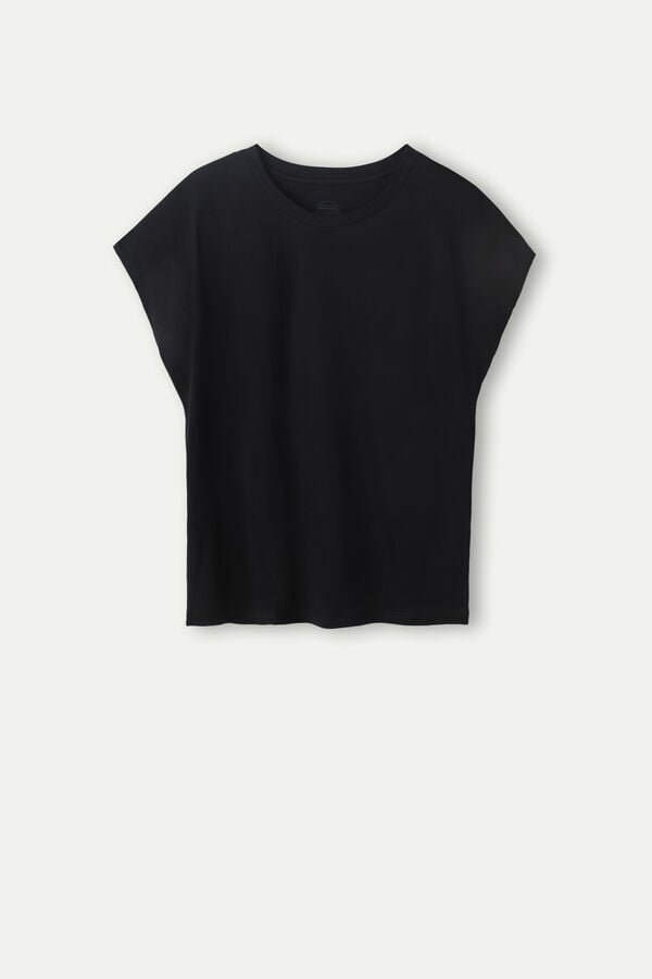 Intimssimi Short Sleeve Crew Neck Top in Supima® Ultrafresh cotton Black | XUSBH65111