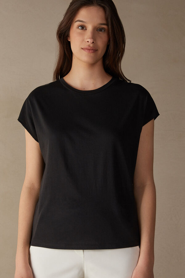 Intimssimi Short Sleeve Crew Neck Top in Supima® Ultrafresh cotton Black | XUSBH65111