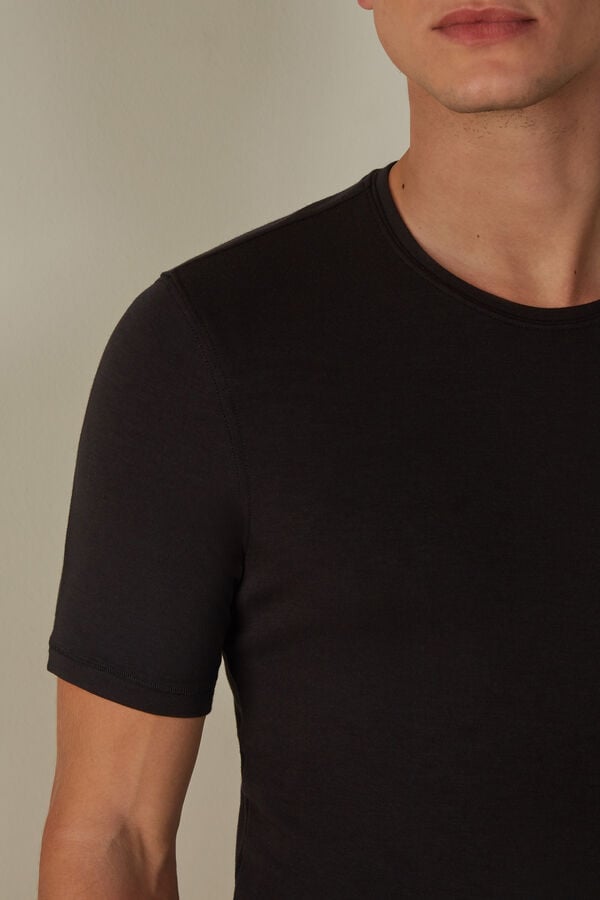 Intimssimi Short-Sleeve Modal-Cashmere Top Black | FUSHY74598