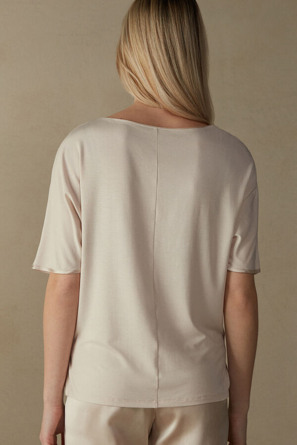 Intimssimi Short Sleeve Silk and Modal Top Natural | BUSSD90036