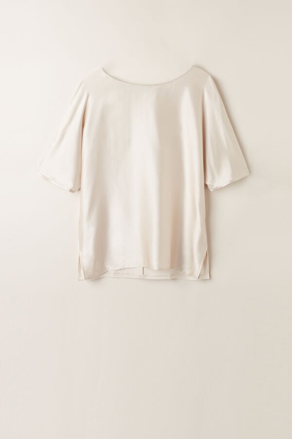 Intimssimi Short Sleeve Silk and Modal Top Natural | BUSSD90036