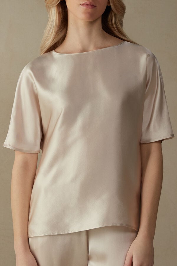 Intimssimi Short Sleeve Silk and Modal Top Natural | BUSSD90036