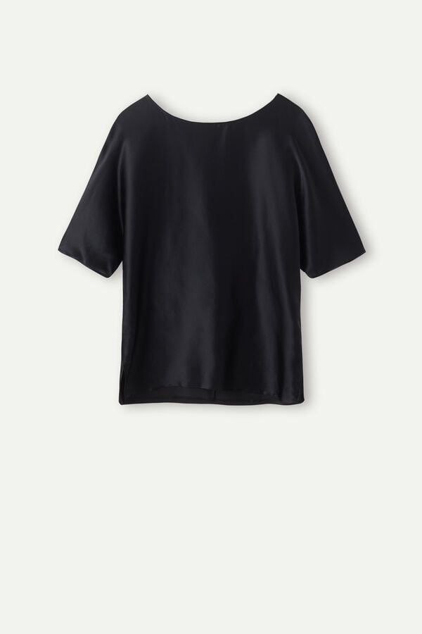 Intimssimi Short Sleeve Silk and Modal Top Black | DUSKV68165