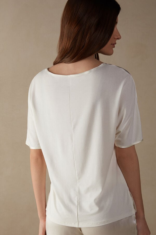 Intimssimi Short Sleeve Silk and Modal Top White | EUSHC63889