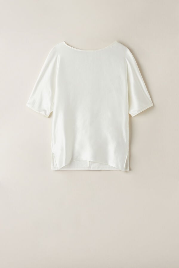 Intimssimi Short Sleeve Silk and Modal Top White | EUSHC63889