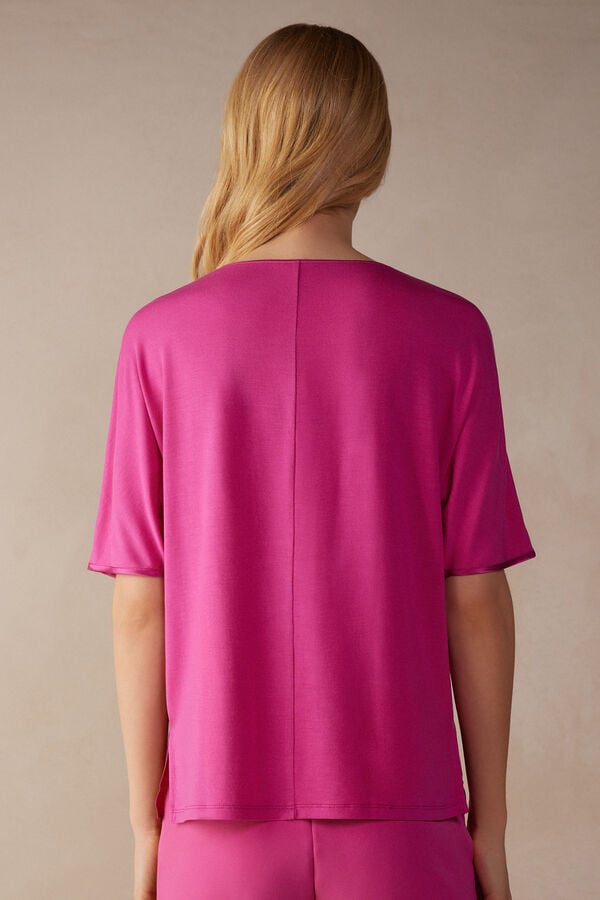 Intimssimi Short Sleeve Silk and Modal Top Pink | GUSUC69176