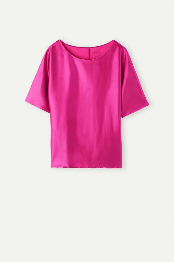 Intimssimi Short Sleeve Silk and Modal Top Pink | GUSUC69176