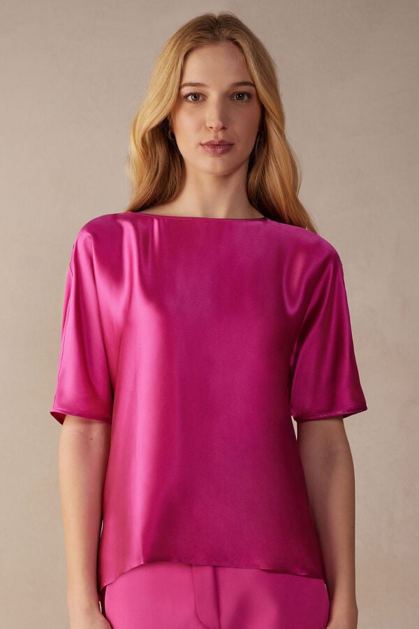 Intimssimi Short Sleeve Silk and Modal Top Pink | GUSUC69176