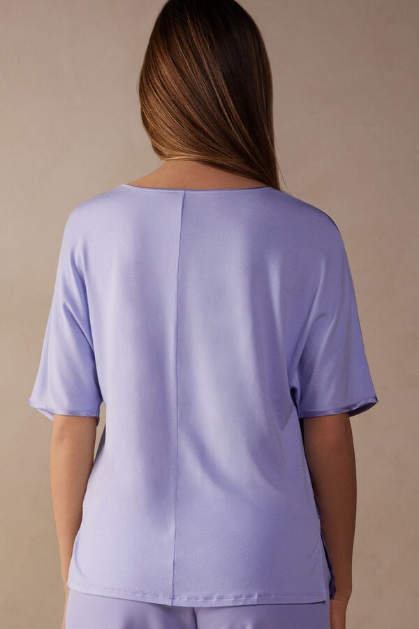 Intimssimi Short Sleeve Silk and Modal Top Violet | SUSVO74900