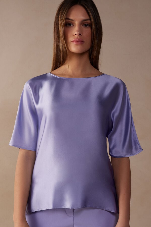 Intimssimi Short Sleeve Silk and Modal Top Violet | SUSVO74900