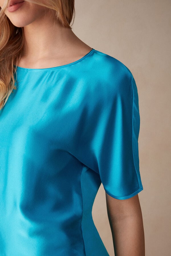 Intimssimi Short Sleeve Silk and Modal Top Blue | TUSPQ80705