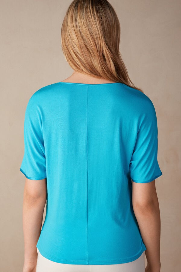 Intimssimi Short Sleeve Silk and Modal Top Blue | TUSPQ80705