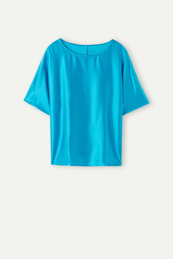 Intimssimi Short Sleeve Silk and Modal Top Blue | TUSPQ80705