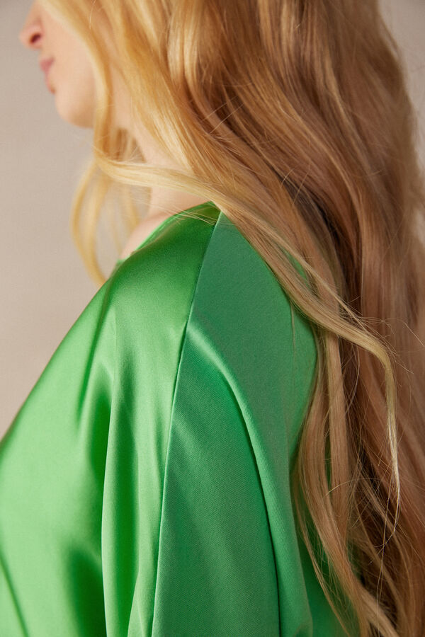 Intimssimi Short Sleeve Silk and Modal Top Green | UUSND83042