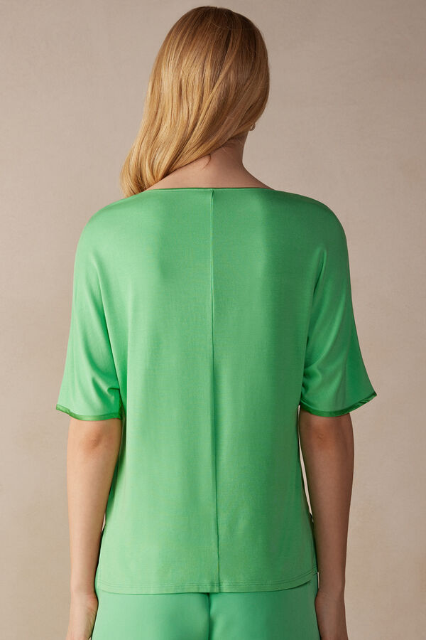 Intimssimi Short Sleeve Silk and Modal Top Green | UUSND83042