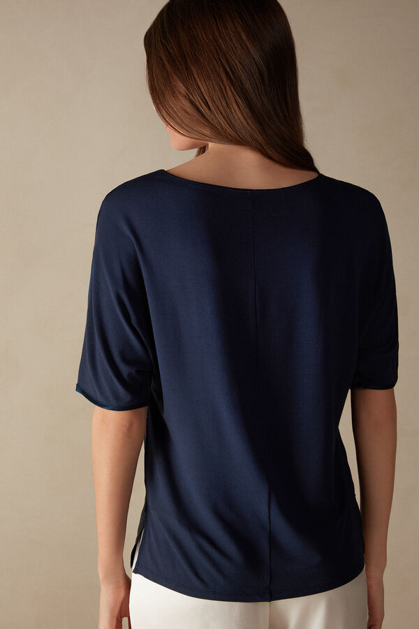 Intimssimi Short Sleeve Silk and Modal Top Blue | ZUSNQ95950