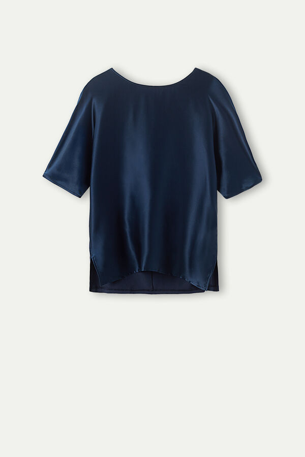 Intimssimi Short Sleeve Silk and Modal Top Blue | ZUSNQ95950