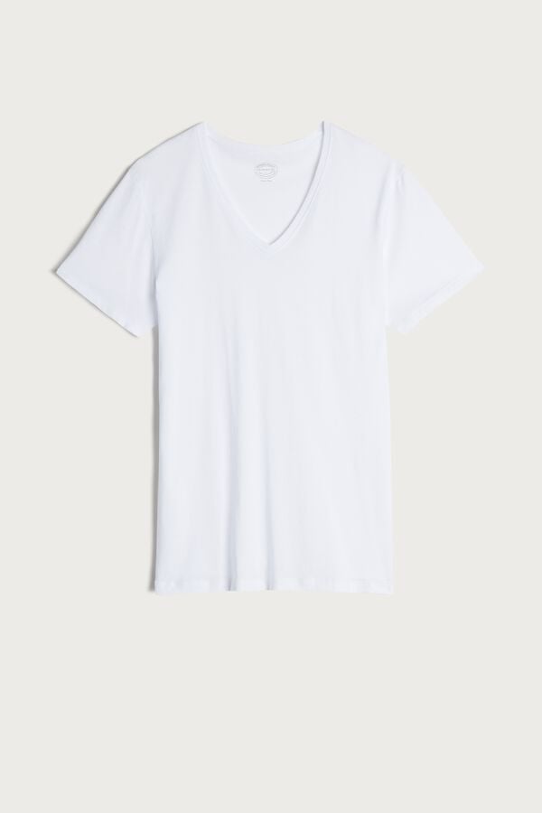 Intimssimi Short-Sleeve V-Neck T Shirt in Extra-Fine Supima® Cotton White | UUSTG23435