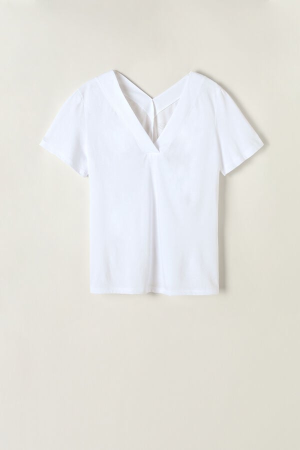 Intimssimi Short Sleeve V-neck Top in Supima® Ultrafresh Cotton White | QUSWA20353