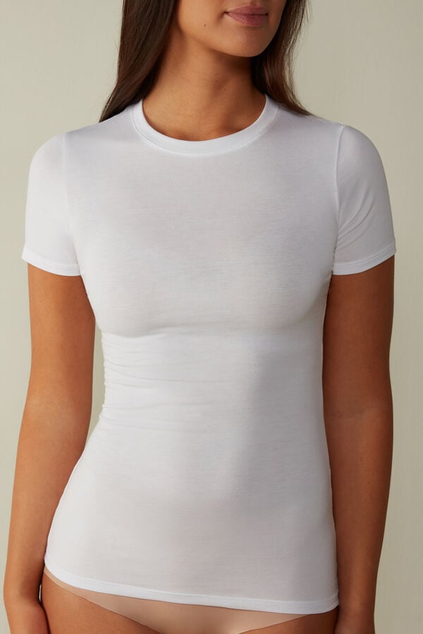 Intimssimi Short-Sleeved Stretch Supima® Cotton Top White | LUSTR33755