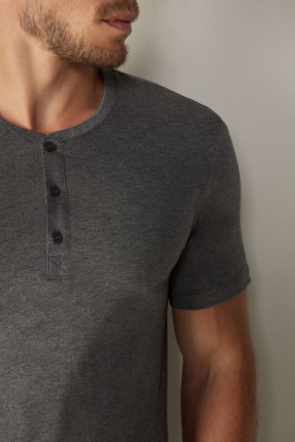 Intimssimi Short-Sleeved Supima® Cotton Shirt Dark Grey | DUSVO52030