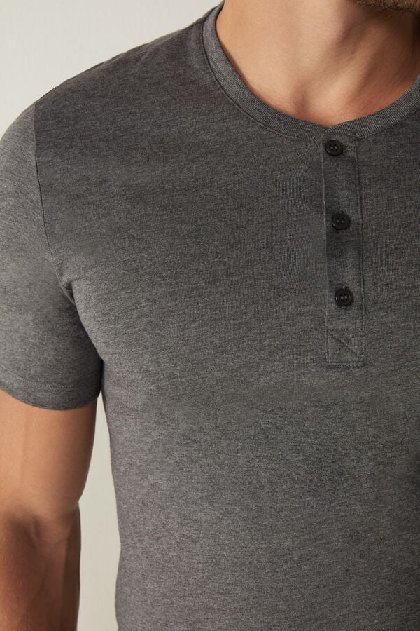 Intimssimi Short-Sleeved Supima® Cotton Shirt Dark Grey | DUSVO52030