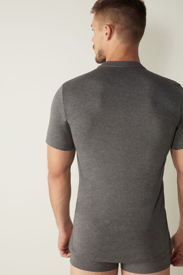 Intimssimi Short-Sleeved Supima® Cotton Shirt Dark Grey | DUSVO52030