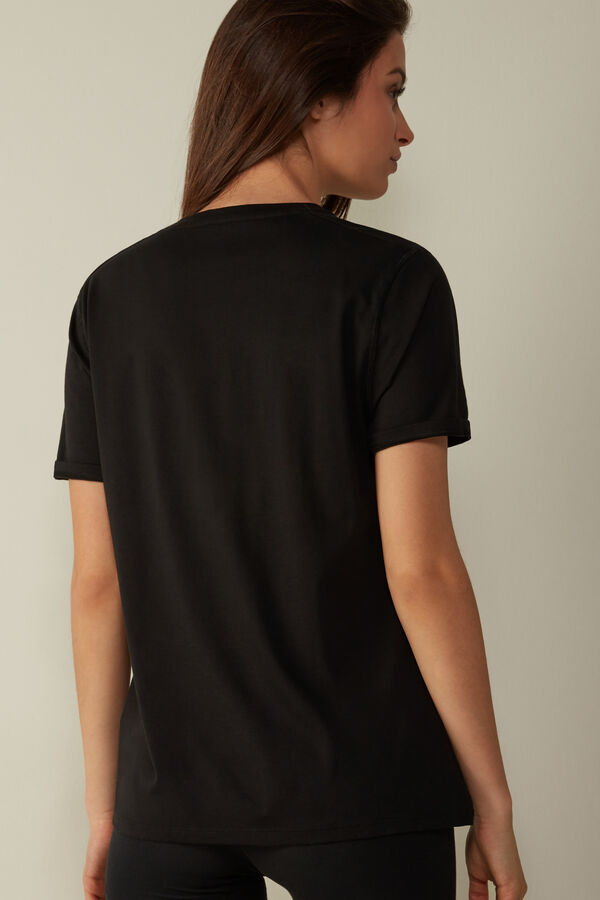 Intimssimi Short-Sleeved Supima® Cotton Top Black | GUSEC93426