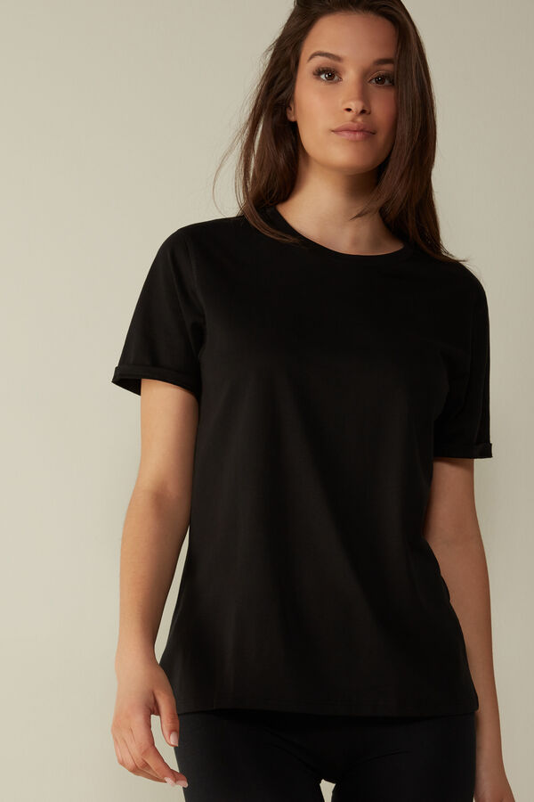 Intimssimi Short-Sleeved Supima® Cotton Top Black | GUSEC93426