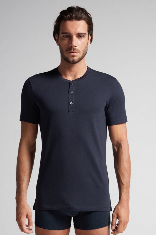 Intimssimi Short-Sleeved Supima® Cotton Shirt Black | LUSTR87025