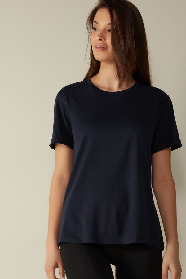 Intimssimi Short-Sleeved Supima® Cotton Top Blue | MUSFT78567