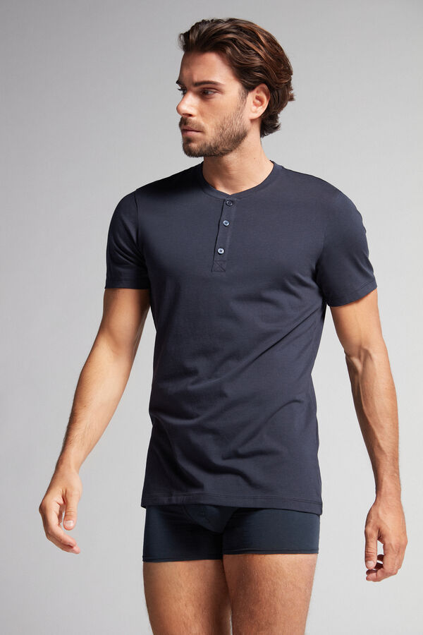 Intimssimi Short-Sleeved Supima® Cotton Shirt Black | TUSPQ66108