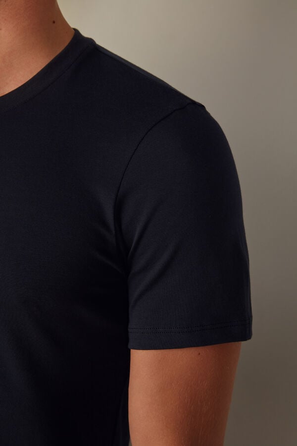 Intimssimi Short-Sleeved Supima® Cotton Shirt Black | TUSPQ66108