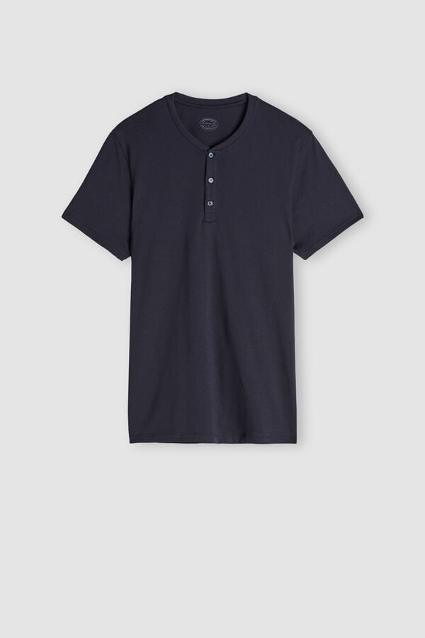 Intimssimi Short-Sleeved Supima® Cotton Shirt Blue | USDYB14060