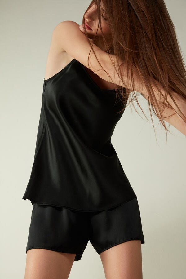 Intimssimi Silk Satin Top with V-neckline Black | USNEJ42816