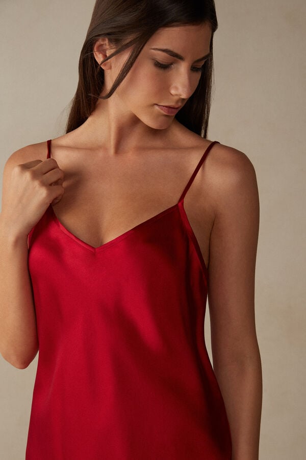 Intimssimi Silk Satin Top with V-neckline Red | XUSBH51999