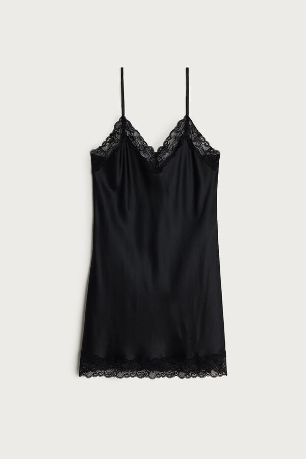 Intimssimi Silk Slip with Lace Insert Detail Black | AUSWC45717