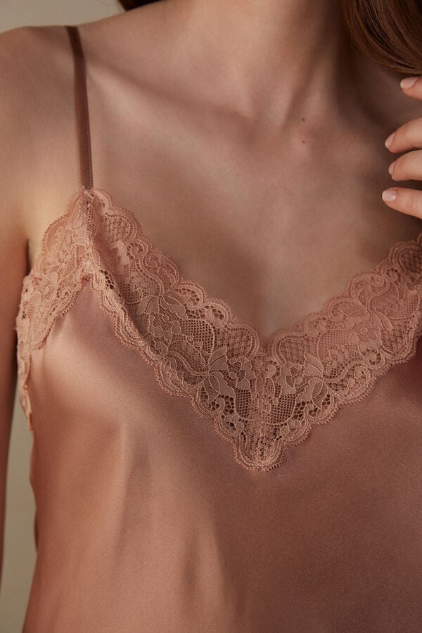 Intimssimi Silk Slip with Lace Insert Detail Natural | GUSEC60060