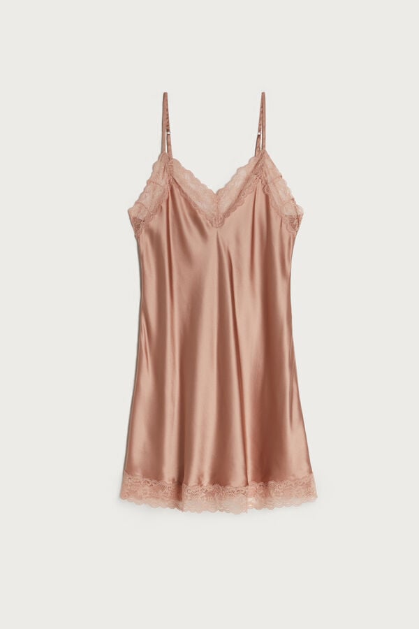 Intimssimi Silk Slip with Lace Insert Detail Natural | GUSEC60060