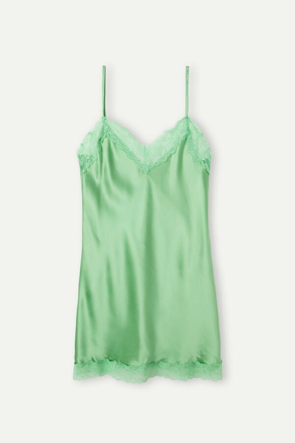 Intimssimi Silk Slip with Lace Insert Detail Green | PUSQX76584