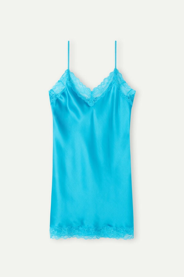 Intimssimi Silk Slip with Lace Insert Detail Blue | QUSWA55263