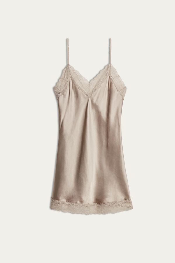 Intimssimi Silk Slip with Lace Insert Detail Natural | USCVG41701