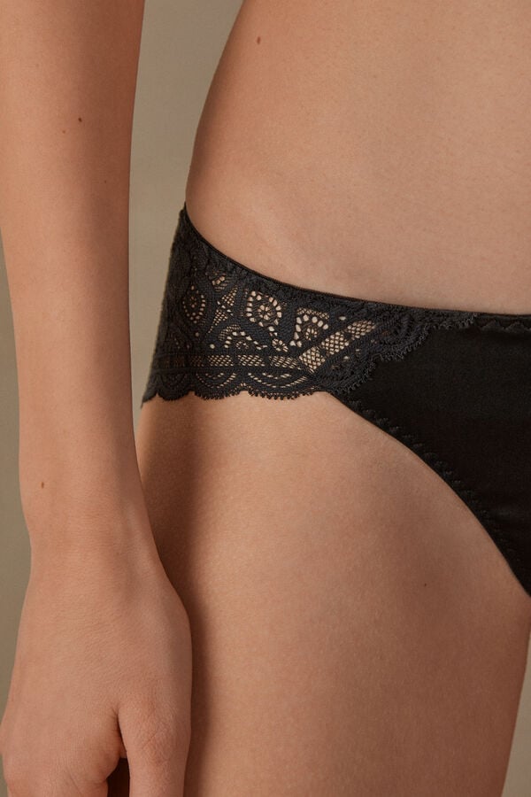 Intimssimi Silk and Lace Briefs Black | LUSTR94965