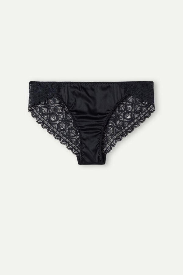 Intimssimi Silk and Lace Briefs Black | LUSTR94965