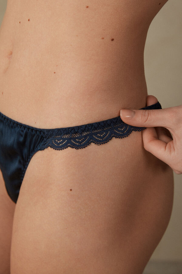 Intimssimi Silk and Lace G-String Blue | ZUSNQ54763