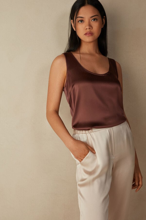 Intimssimi Silk and Modal Tank Top Brown | USIIZ40534